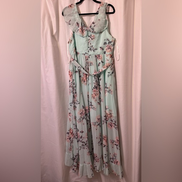 Belle Plus Floral Print Ruffle Trim Belted Dress - Picture 4 of 5